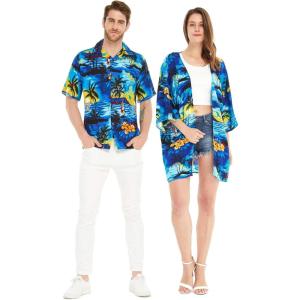 imageMatchable Couple Hawaiian Luau Shirt or Kimono in Sunset BlueMen Sunset Blue