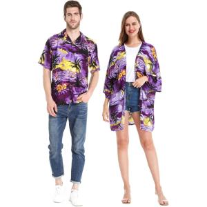 imageMatchable Couple Hawaiian Luau Shirt or Kimono in Sunset BlueMen Sunset Purple