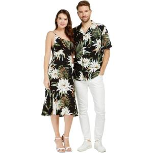 imageMatchable Couple Hawaiian Luau Shirt or Mermaid Ruffle Dress in Wispy Cereus BlackMen Wispy Cereus Black