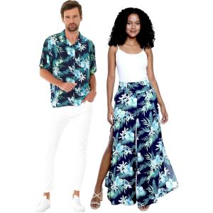 imageMatchable Couple Hawaiian Luau Shirt or Wide Legged Pants in Orchid Breeze NavyMen Orchid Breeze Navy