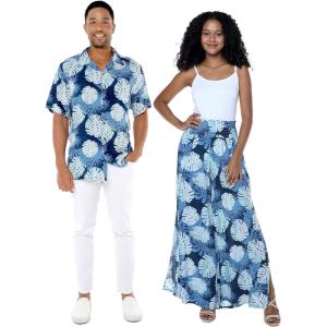 imageMatchable Couple Hawaiian Luau Shirt or Wide Legged Pants in Pacific Palm NavyMen Pacific Palm Navy
