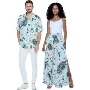 imageMatchable Couple Hawaiian Luau Shirt or Wide Legged Pants in Wispy Cereus Light BlueMen Wispy Cereus Light Blue