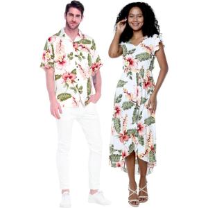 imageMatchable Couple Hawaiian Luau Shirt or Wrap Ruffle Dress in Rafelsia CreamWomen Rafelsia Cream
