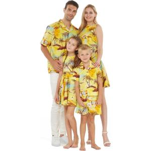 imageMatchable Family Hawaiian Luau Men Women Girl Boy Clothes in Sunset YellowGirl Simple Muumuu Ruffle