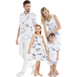 imageMatchable Family Hawaiian Luau Men Women Girl Boy Clothes in Classic Map Flamingo WhiteWomen Fit and Flare