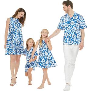 imageMatchable Family Hawaiian Luau Men Women Girl Boy Clothes in Classic Vintage Hibiscus BlueGirl Fit and Flare