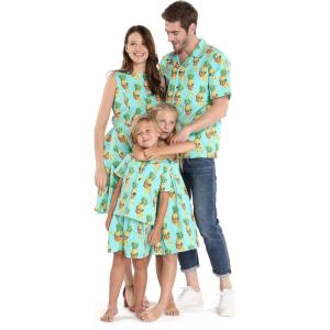 imageMatchable Family Hawaiian Luau Men Women Girl Boy Clothes in Pineapple Skull TurquoiseGirl Fit and Flare