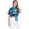 imageMatchable Family Hawaiian Luau Men Women Girl Boy Clothes in Sunset BlueWomen Tie Front Shirt