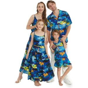 imageMatchable Family Hawaiian Luau Men Women Girl Boy Clothes in Sunset BlueGirl Romper