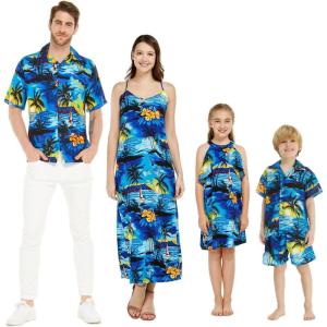 imageMatchable Family Hawaiian Luau Men Women Girl Boy Clothes in Sunset BlueGirl Simple Muumuu Ruffle