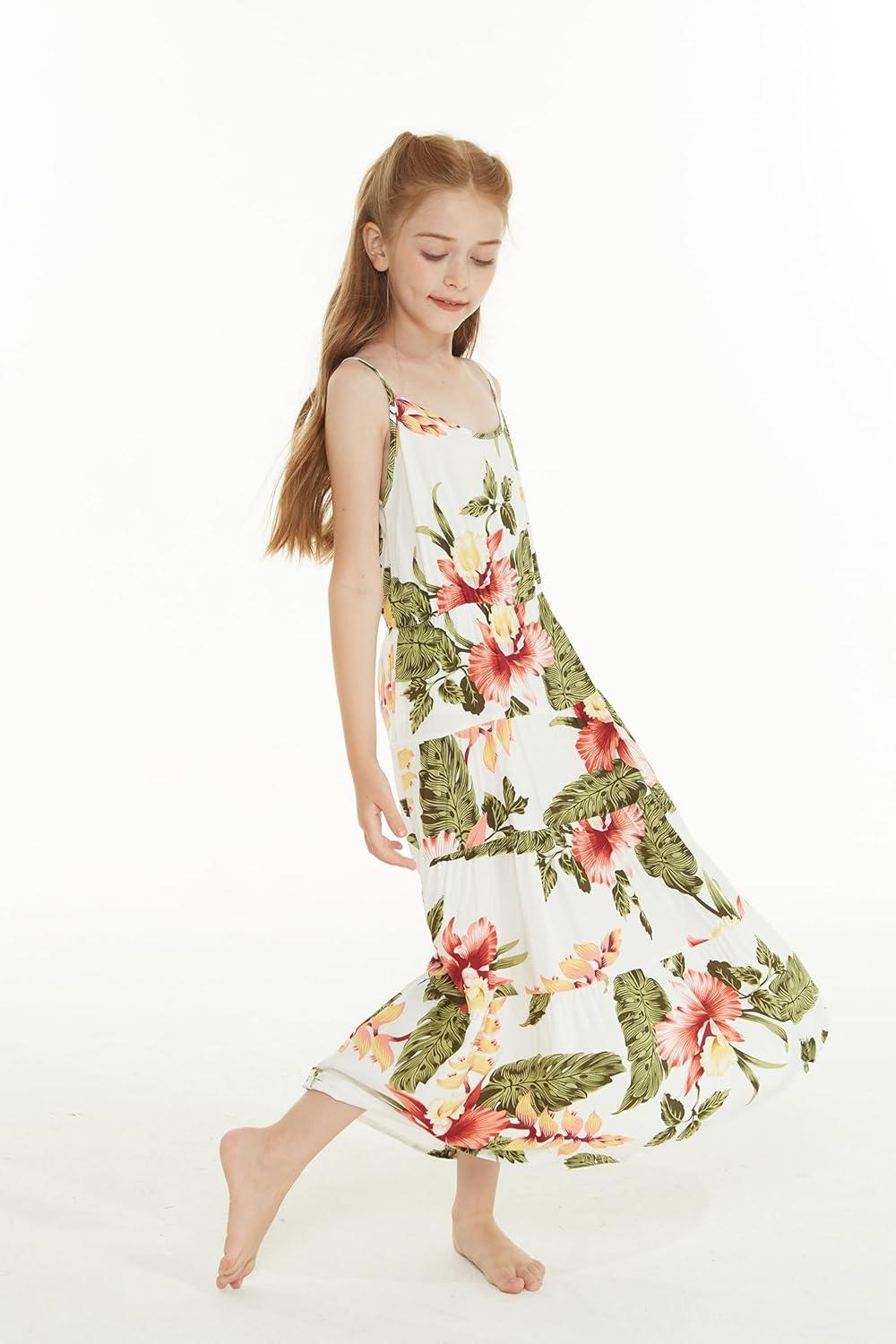 imageMatchable Family Hawaiian Luau Men Women Girl Boy Clothes in Cream RafelsiaGirl Maxi Tiered