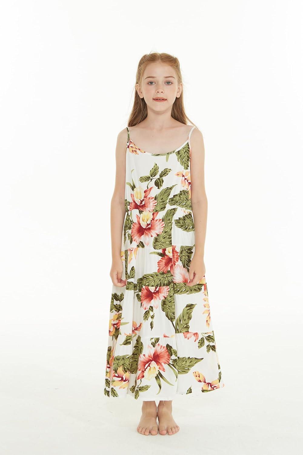 imageMatchable Family Hawaiian Luau Men Women Girl Boy Clothes in Cream RafelsiaGirl Maxi Tiered