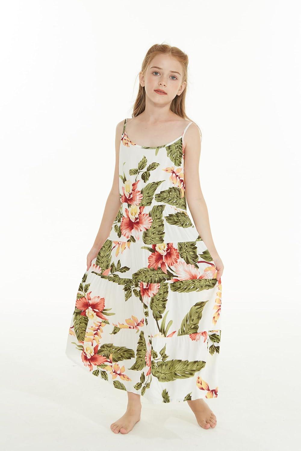 imageMatchable Family Hawaiian Luau Men Women Girl Boy Clothes in Cream RafelsiaGirl Maxi Tiered