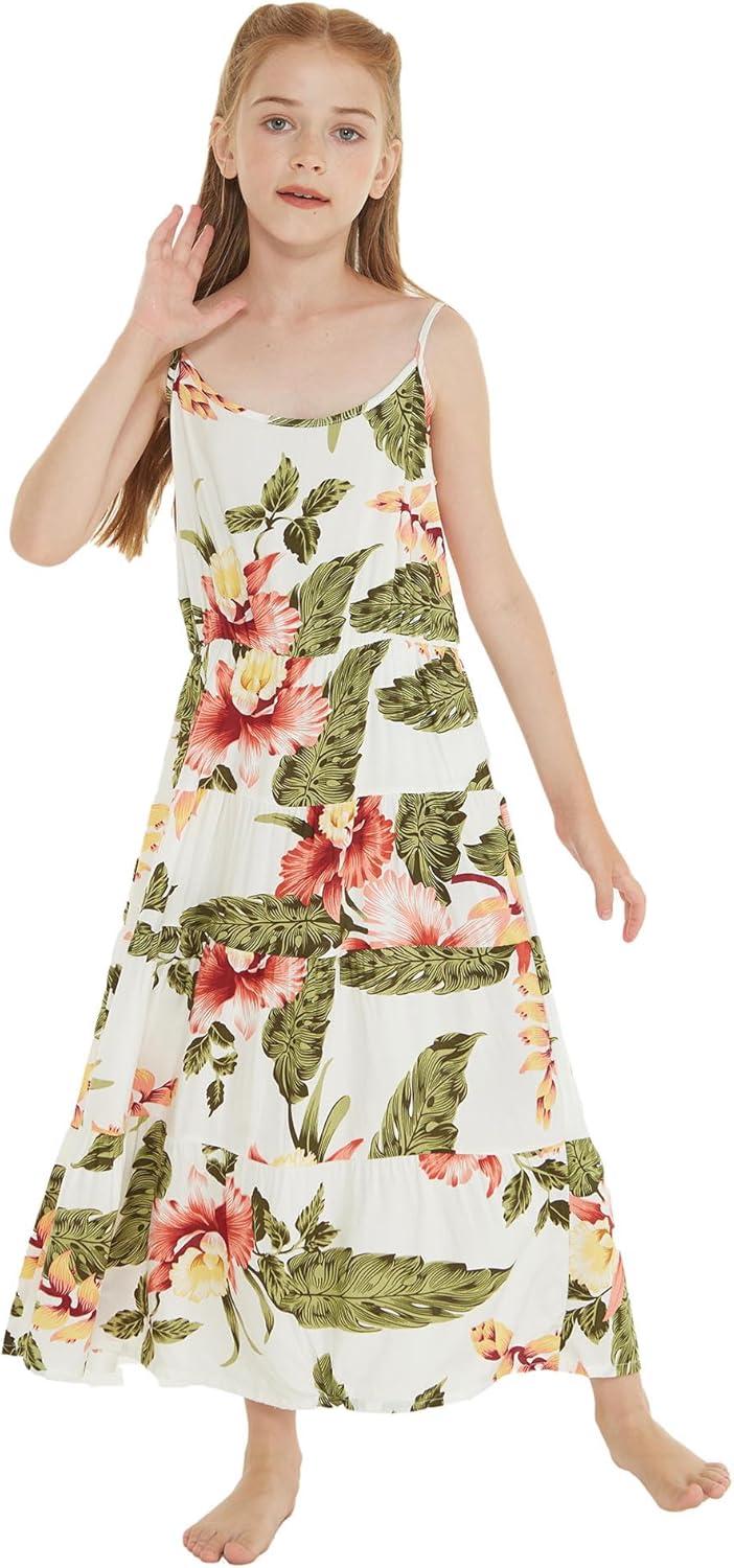 imageMatchable Family Hawaiian Luau Men Women Girl Boy Clothes in Cream RafelsiaGirl Maxi Tiered