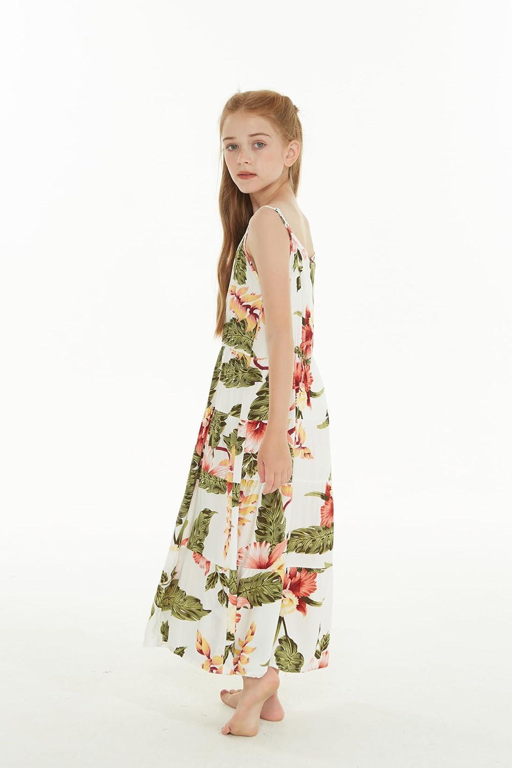 imageMatchable Family Hawaiian Luau Men Women Girl Boy Clothes in Cream RafelsiaGirl Maxi Tiered