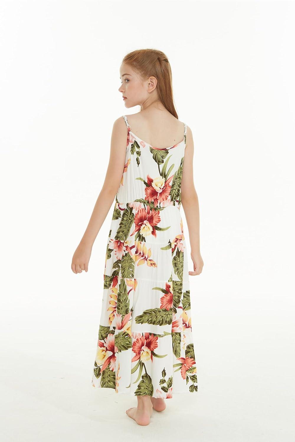 imageMatchable Family Hawaiian Luau Men Women Girl Boy Clothes in Cream RafelsiaGirl Maxi Tiered