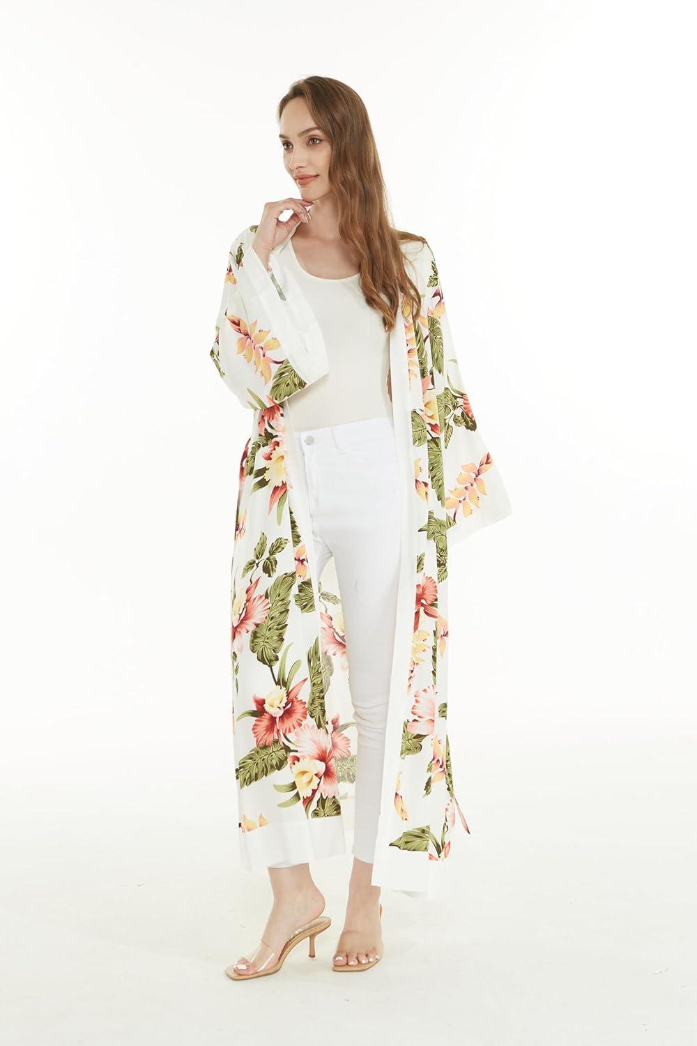 imageMatchable Family Hawaiian Luau Men Women Girl Boy Clothes in Cream RafelsiaWomen Maxi Kimono Cardigan