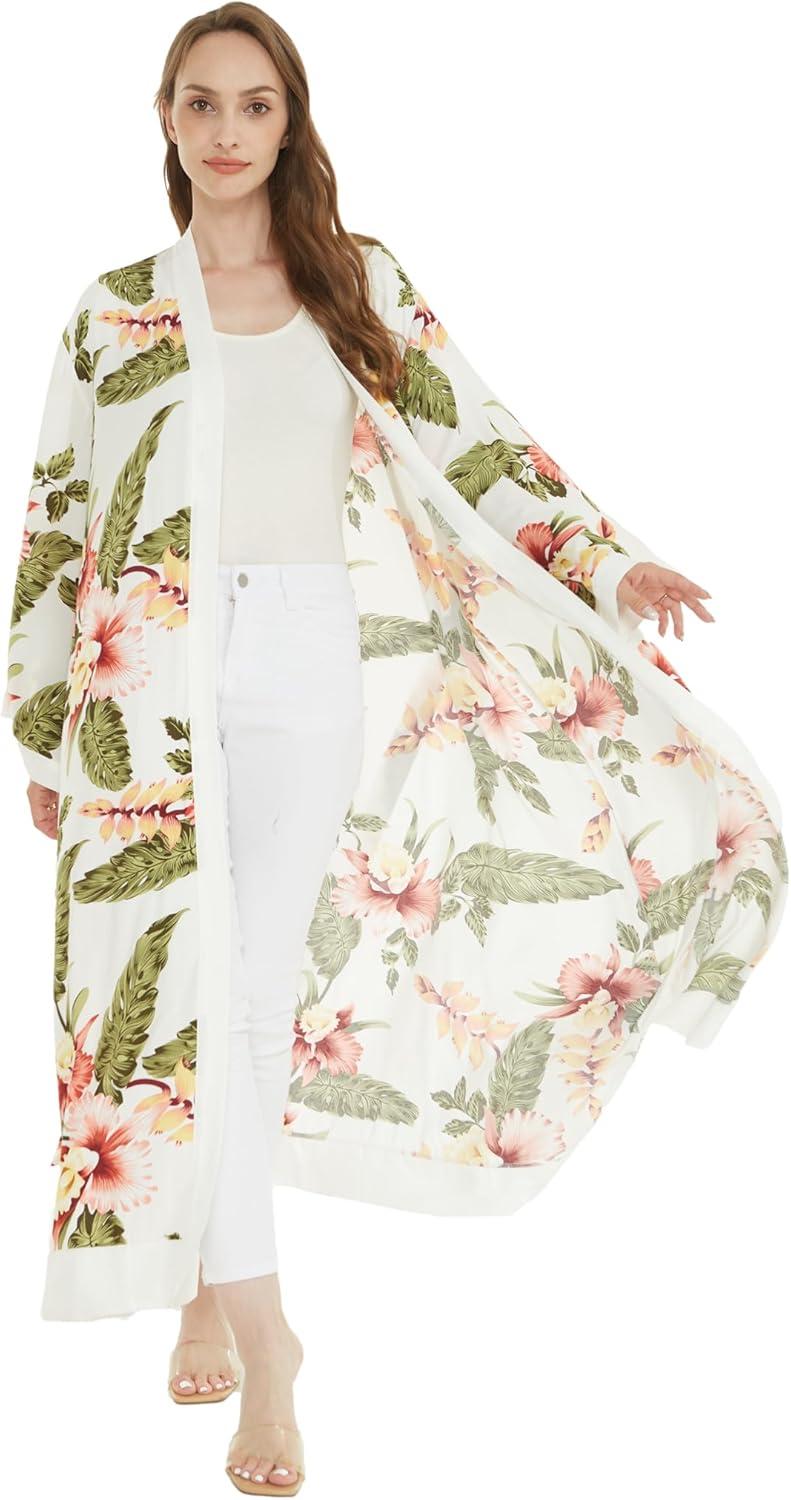 imageMatchable Family Hawaiian Luau Men Women Girl Boy Clothes in Cream RafelsiaWomen Maxi Kimono Cardigan
