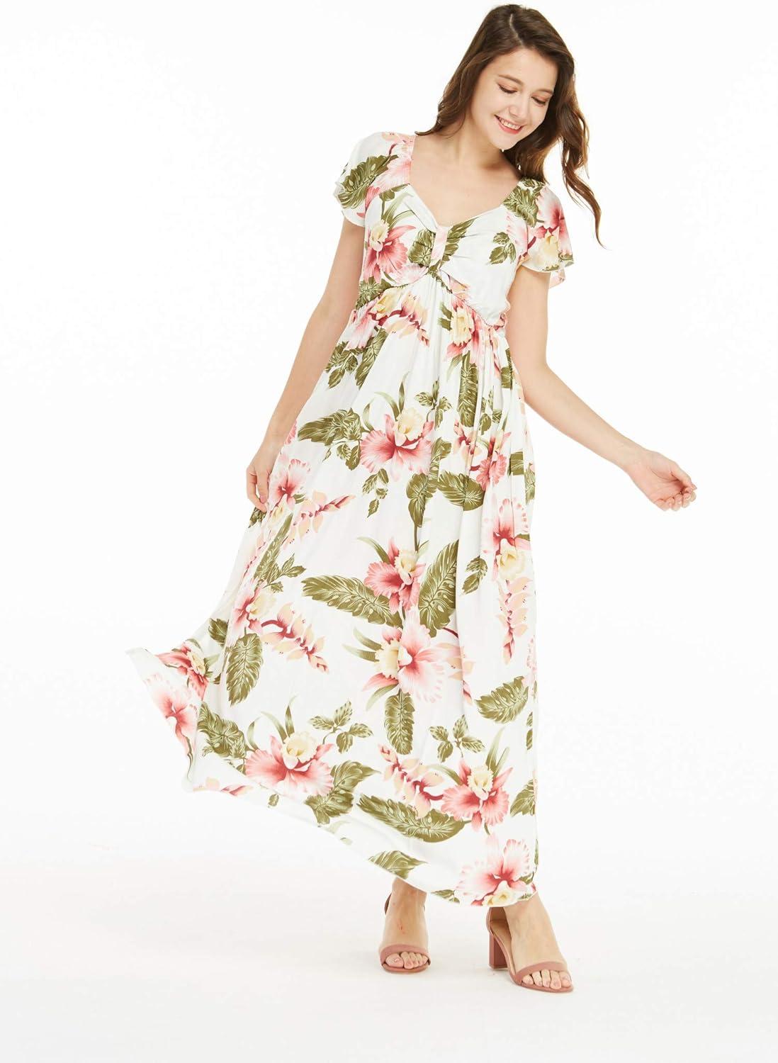 imageMatchable Family Hawaiian Luau Men Women Girl Boy Clothes in Cream RafelsiaWomen Maxi Rahee