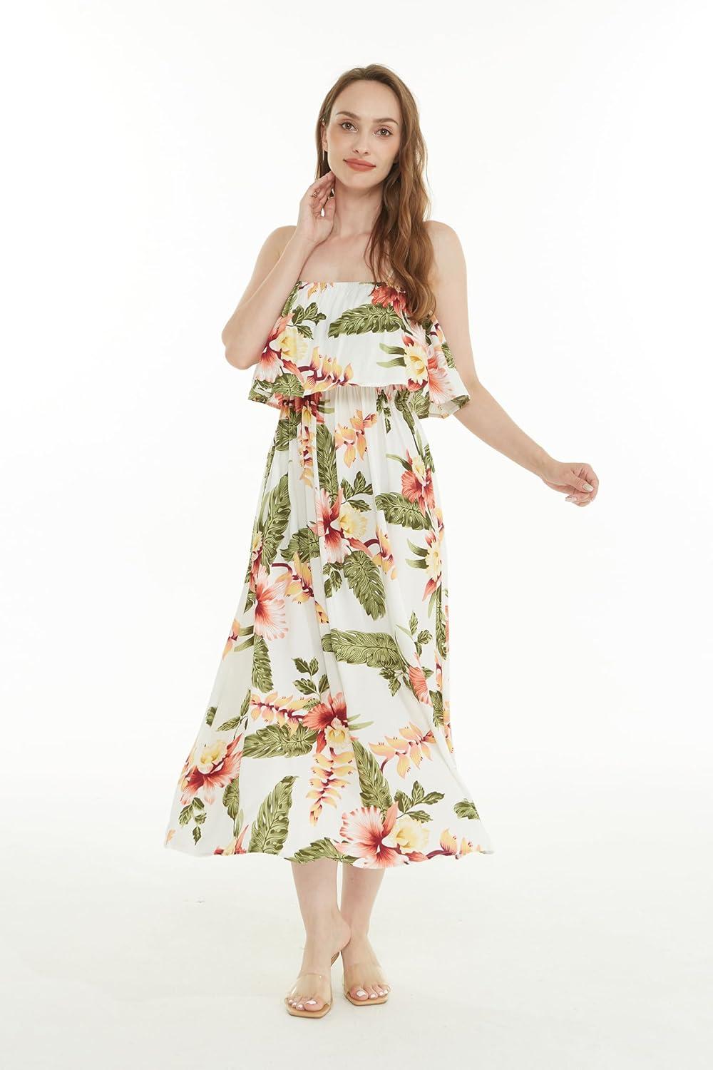 imageMatchable Family Hawaiian Luau Men Women Girl Boy Clothes in Cream RafelsiaWomen Maxi Ruffle