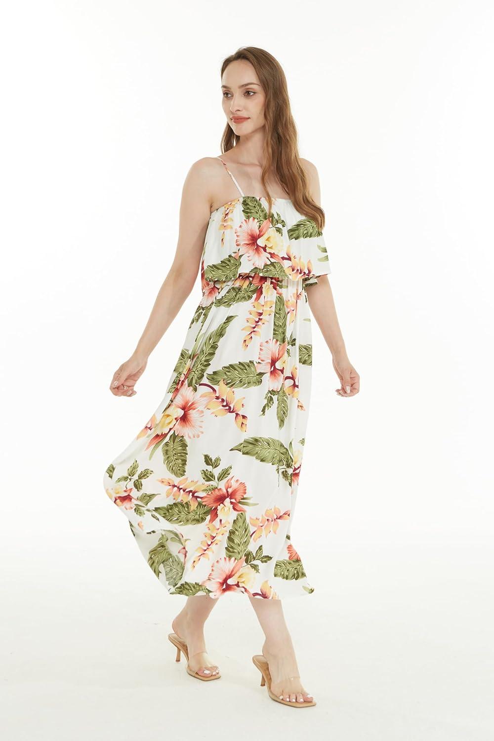 imageMatchable Family Hawaiian Luau Men Women Girl Boy Clothes in Cream RafelsiaWomen Maxi Ruffle