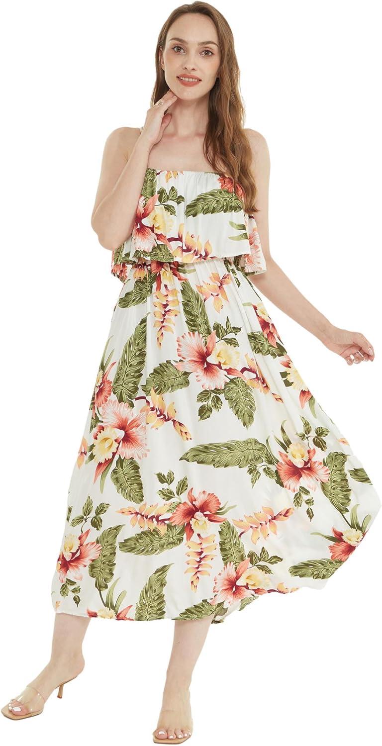 imageMatchable Family Hawaiian Luau Men Women Girl Boy Clothes in Cream RafelsiaWomen Maxi Ruffle