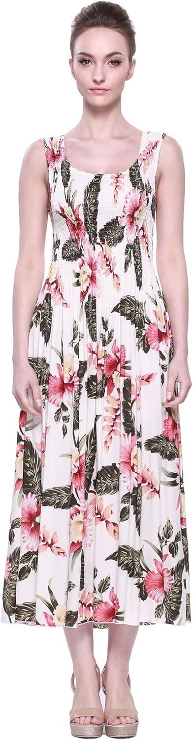 imageMatchable Family Hawaiian Luau Men Women Girl Boy Clothes in Cream RafelsiaWomen Maxi Tank