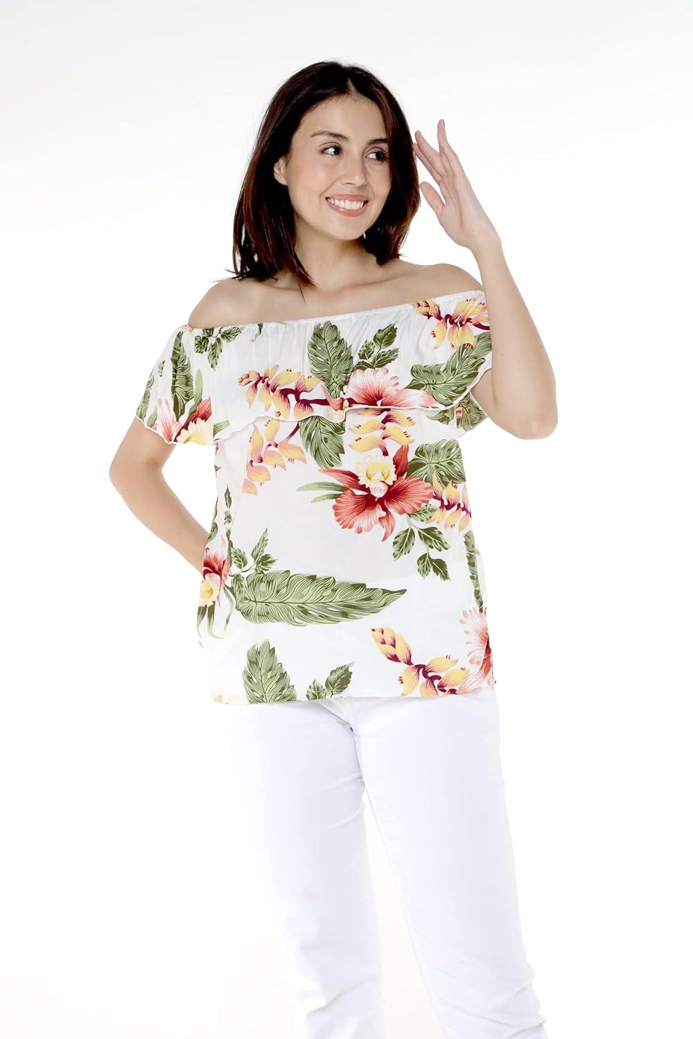 imageMatchable Family Hawaiian Luau Men Women Girl Boy Clothes in Cream RafelsiaWomen Offshoulder Ruffle Top
