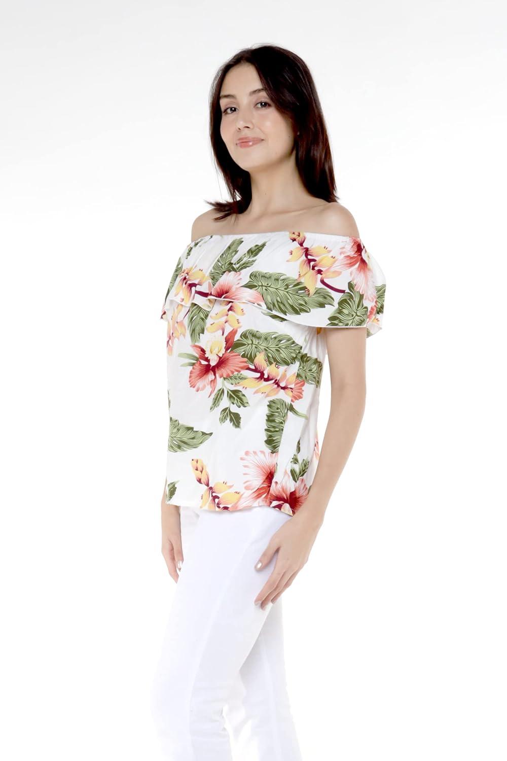 imageMatchable Family Hawaiian Luau Men Women Girl Boy Clothes in Cream RafelsiaWomen Offshoulder Ruffle Top