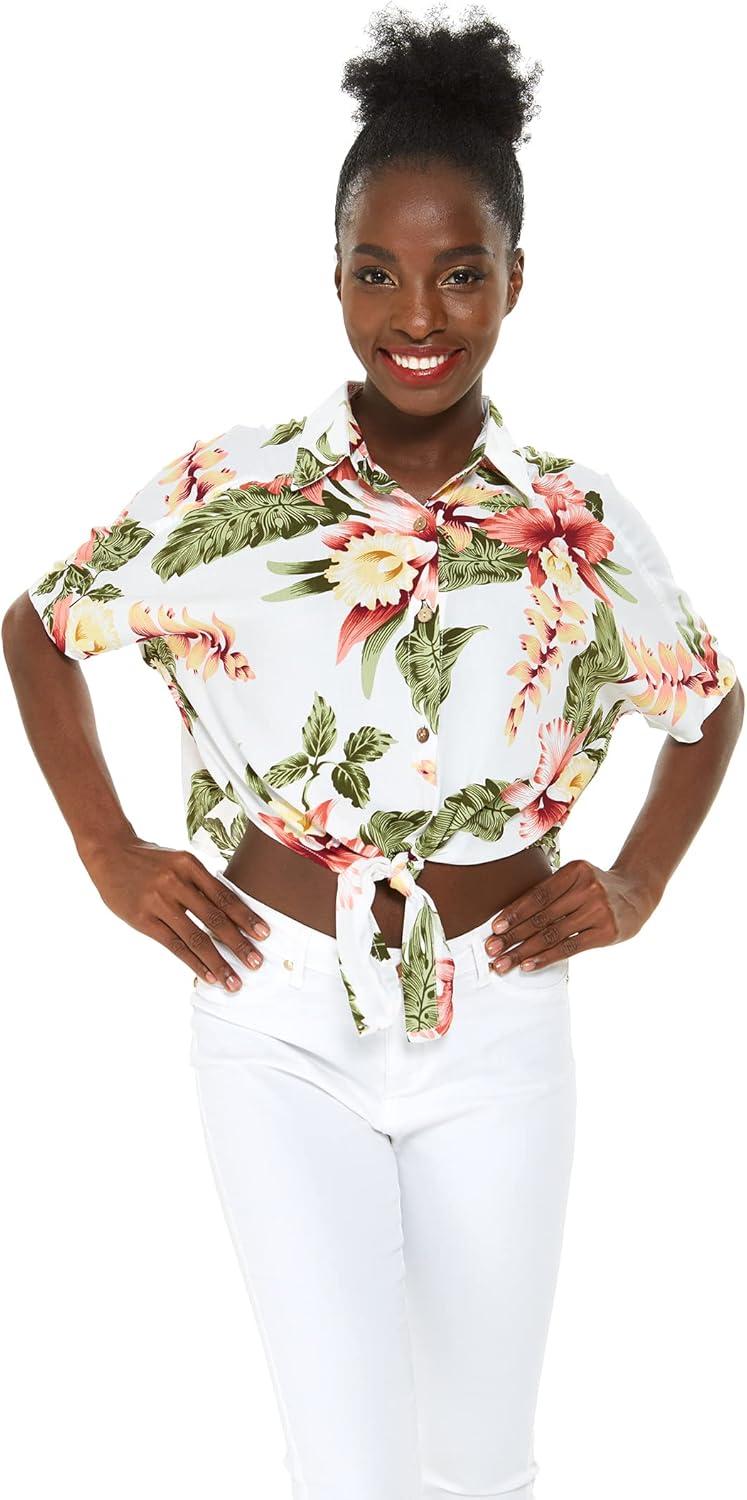 imageMatchable Family Hawaiian Luau Men Women Girl Boy Clothes in Cream RafelsiaWomen Tie Front Shirt