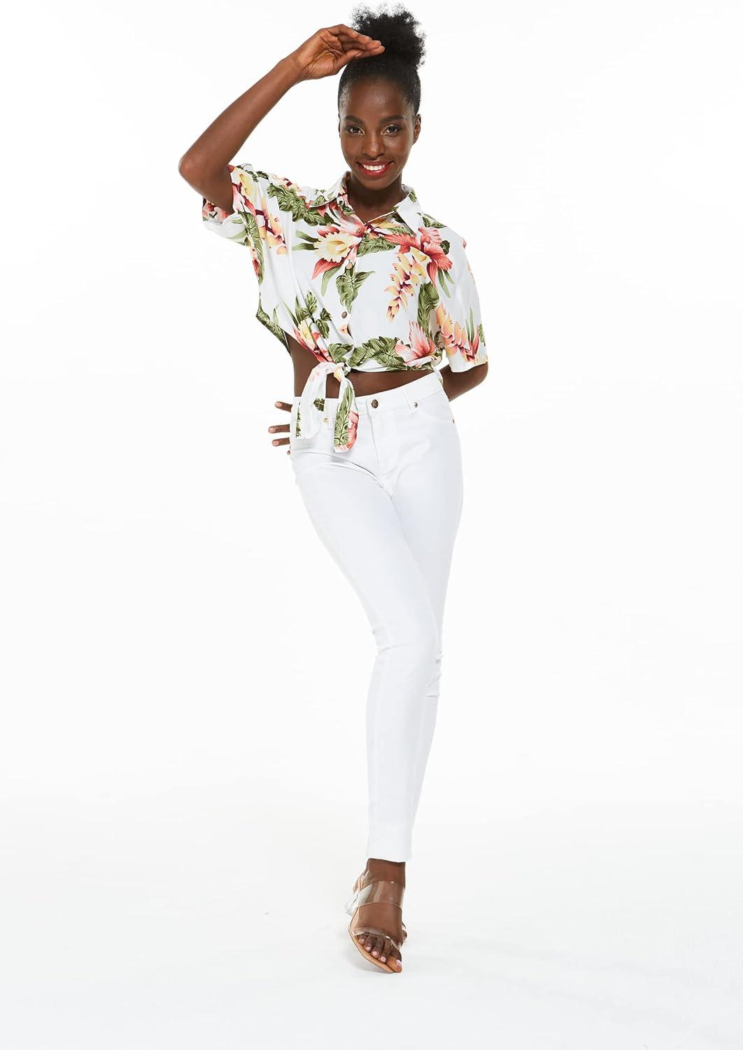 imageMatchable Family Hawaiian Luau Men Women Girl Boy Clothes in Cream RafelsiaWomen Tie Front Shirt