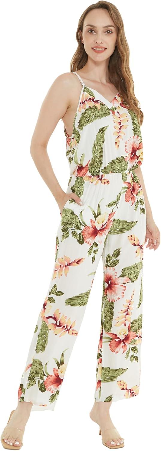 imageMatchable Family Hawaiian Luau Men Women Girl Boy Clothes in Cream RafelsiaWomen V Neck Jumpsuit