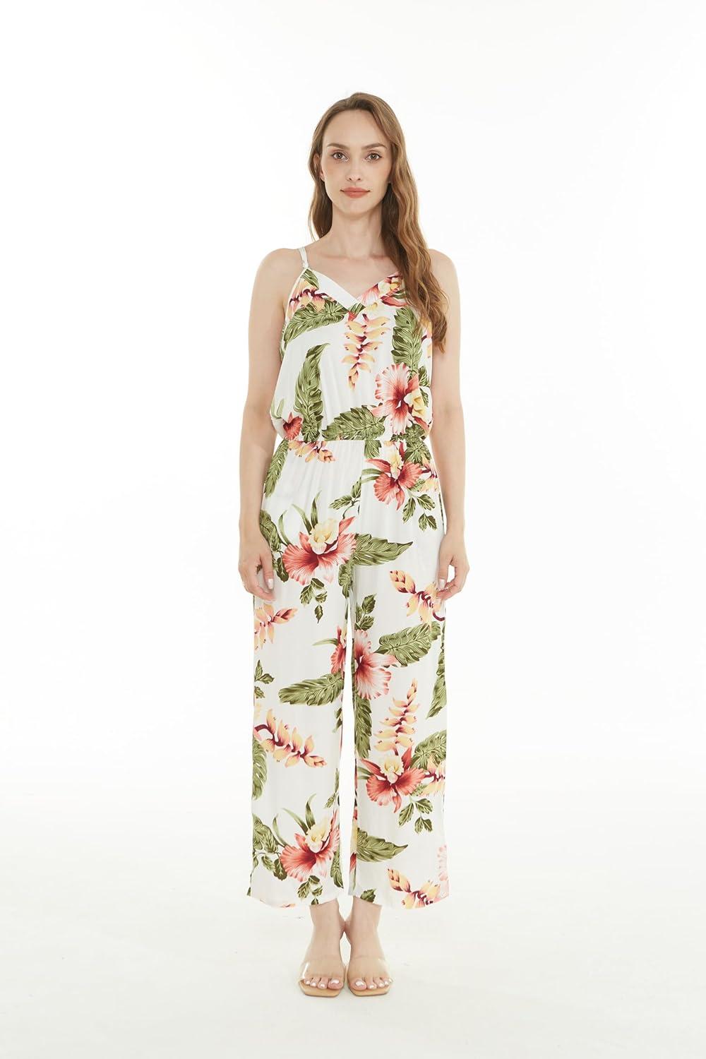 imageMatchable Family Hawaiian Luau Men Women Girl Boy Clothes in Cream RafelsiaWomen V Neck Jumpsuit