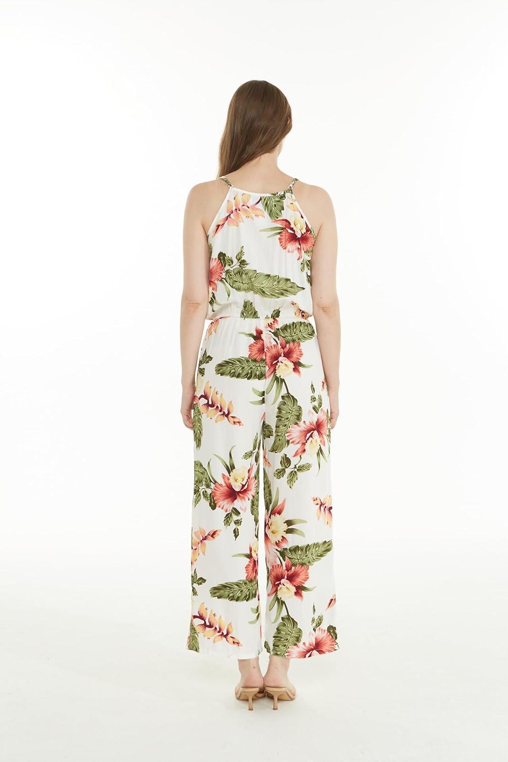 imageMatchable Family Hawaiian Luau Men Women Girl Boy Clothes in Cream RafelsiaWomen V Neck Jumpsuit
