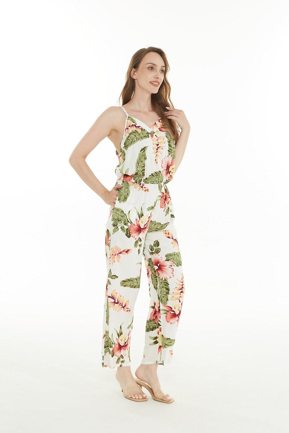 imageMatchable Family Hawaiian Luau Men Women Girl Boy Clothes in Cream RafelsiaWomen V Neck Jumpsuit