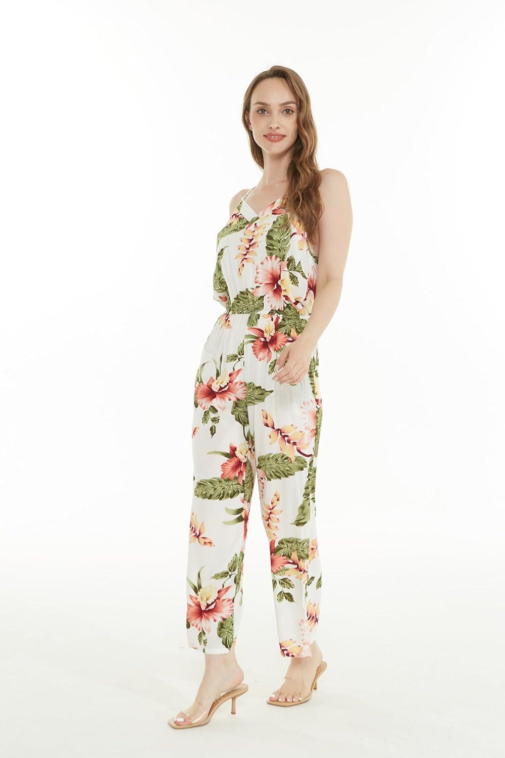 imageMatchable Family Hawaiian Luau Men Women Girl Boy Clothes in Cream RafelsiaWomen V Neck Jumpsuit