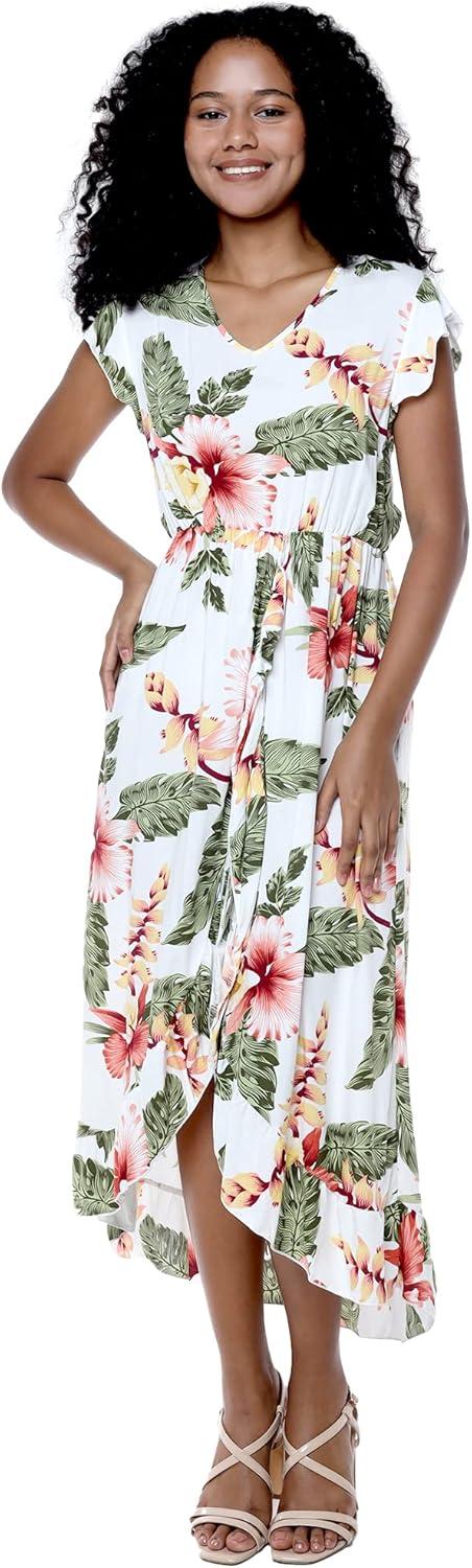 imageMatchable Family Hawaiian Luau Men Women Girl Boy Clothes in Cream RafelsiaWomen Wrap Ruffle