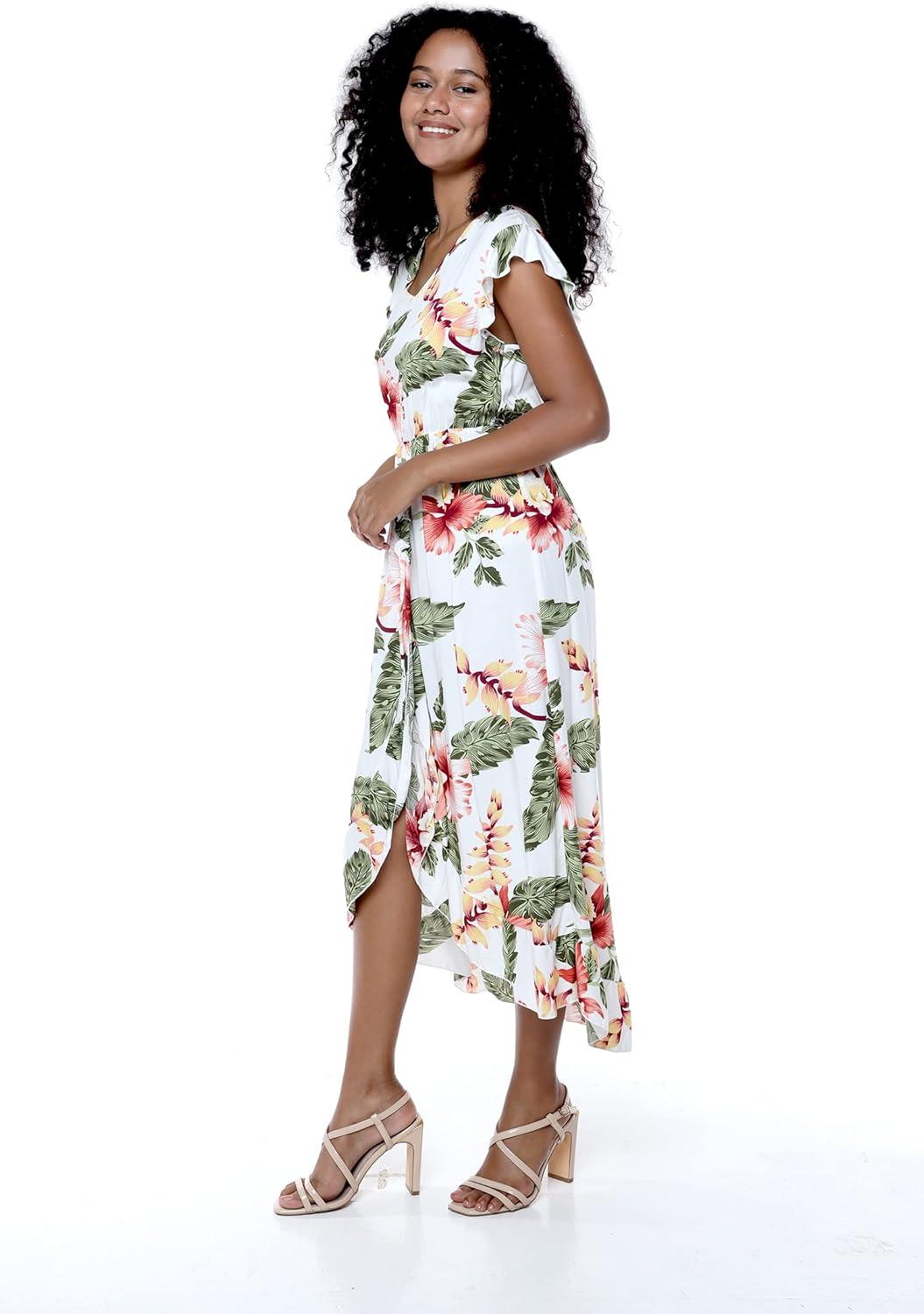 imageMatchable Family Hawaiian Luau Men Women Girl Boy Clothes in Cream RafelsiaWomen Wrap Ruffle