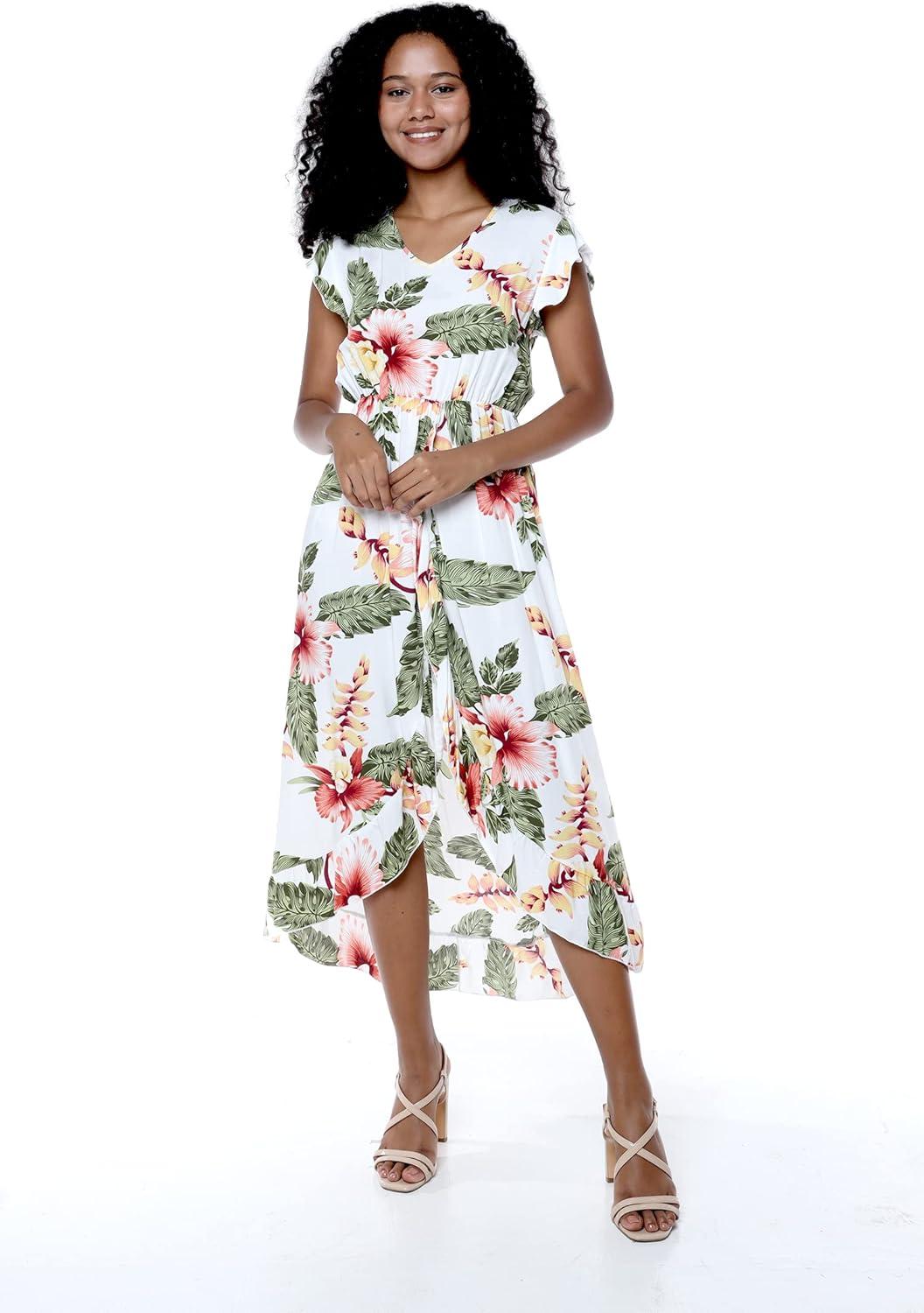 imageMatchable Family Hawaiian Luau Men Women Girl Boy Clothes in Cream RafelsiaWomen Wrap Ruffle