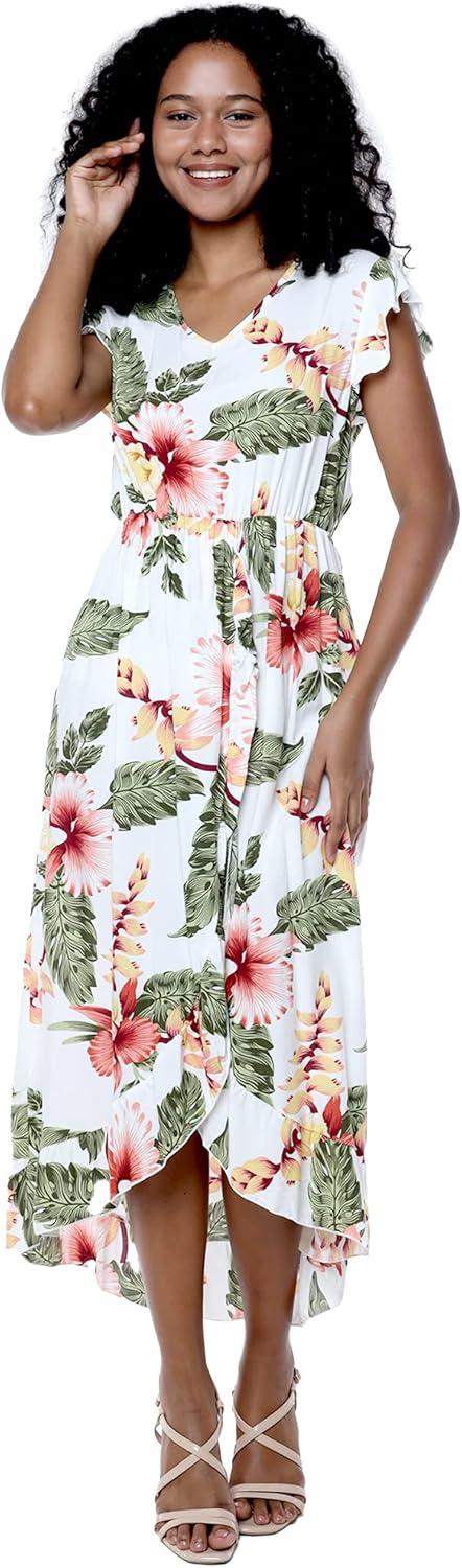 imageMatchable Family Hawaiian Luau Men Women Girl Boy Clothes in Cream RafelsiaWomen Wrap Ruffle