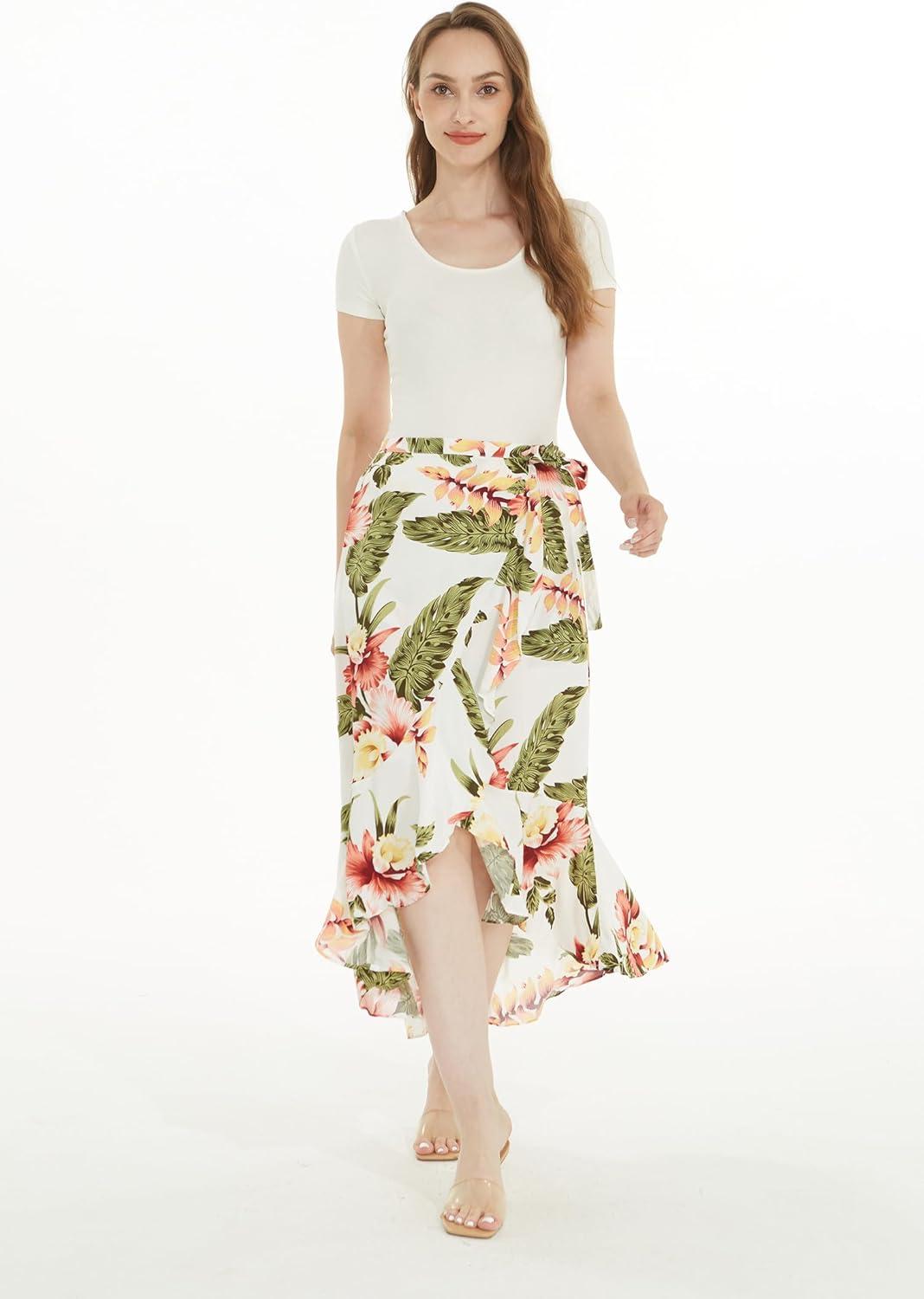 imageMatchable Family Hawaiian Luau Men Women Girl Boy Clothes in Cream RafelsiaWomen Wrap Ruffle Skirt