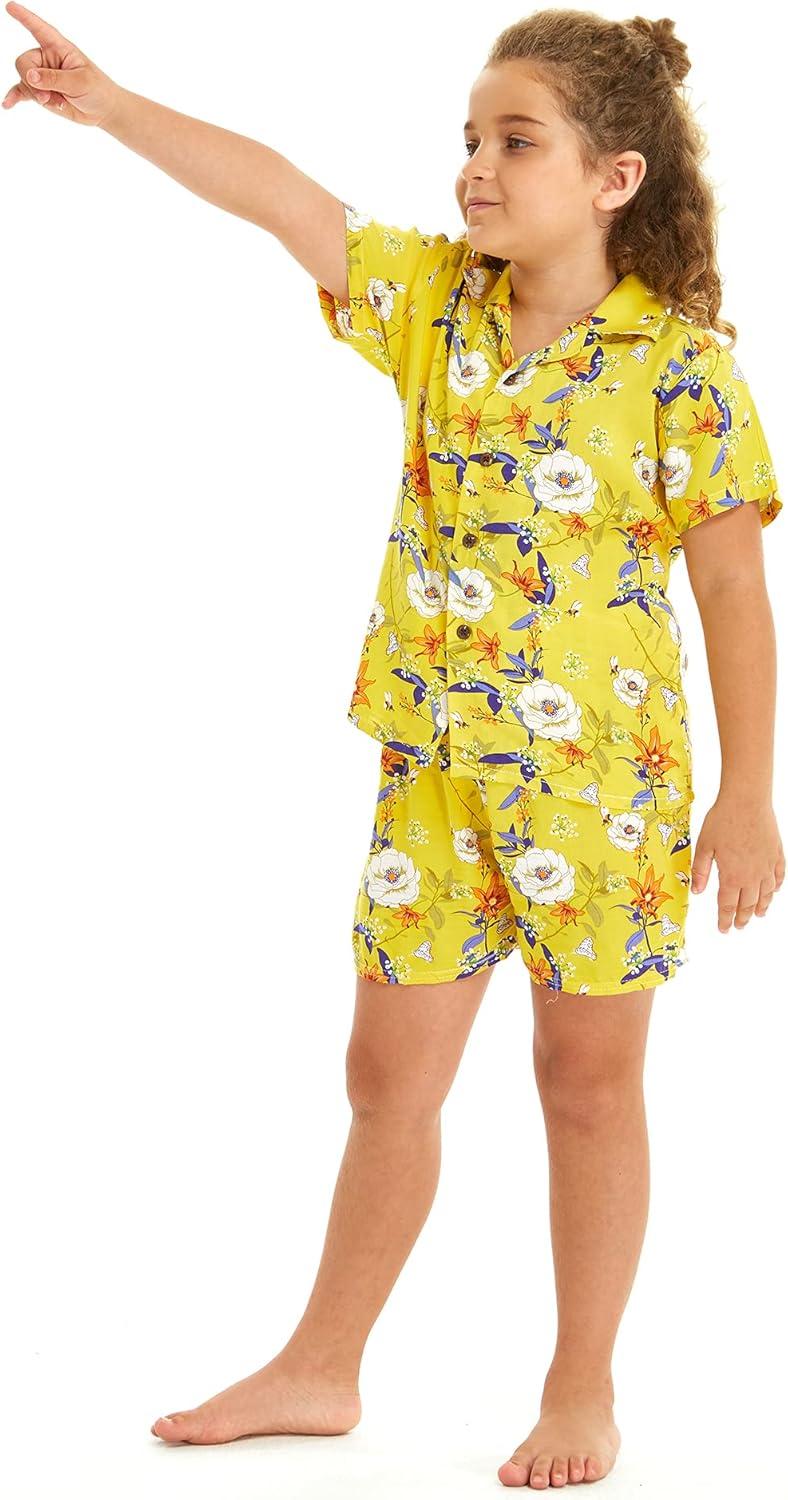 imageMatchable Family Hawaiian Luau Men Women Girl Boy Clothes in Garden Poppy YellowBoy Short Sleeve