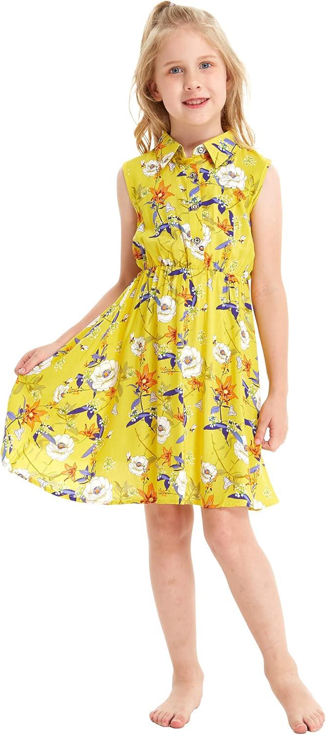 imageMatchable Family Hawaiian Luau Men Women Girl Boy Clothes in Garden Poppy YellowGirl Collar Shirt Dress