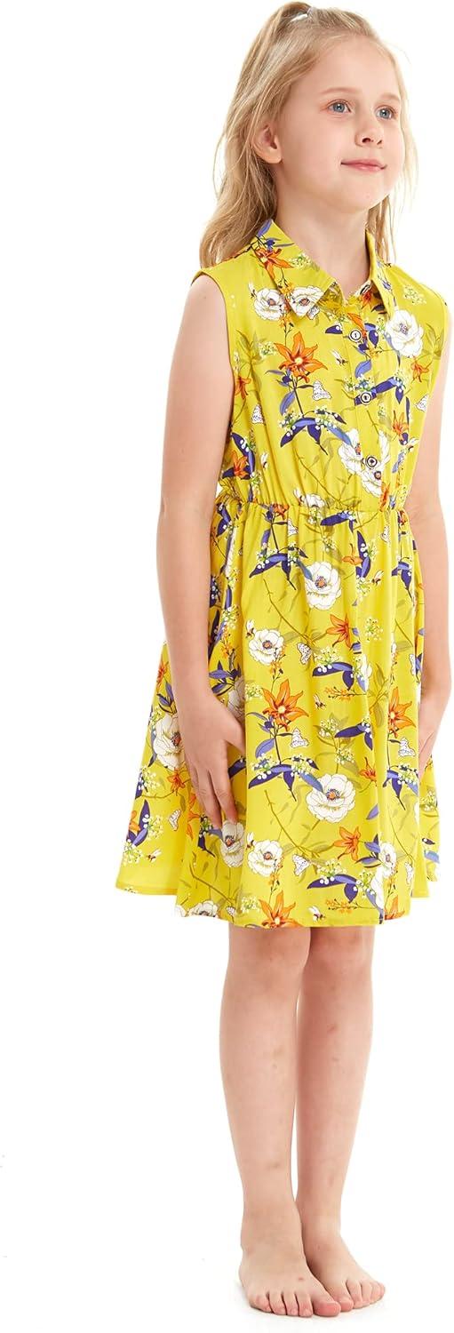 imageMatchable Family Hawaiian Luau Men Women Girl Boy Clothes in Garden Poppy YellowGirl Collar Shirt Dress