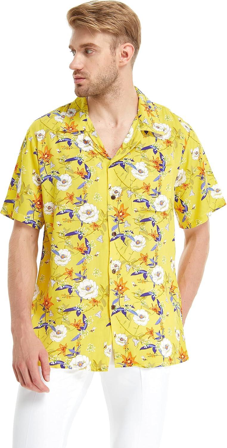 imageMatchable Family Hawaiian Luau Men Women Girl Boy Clothes in Garden Poppy YellowMen Short Sleeve