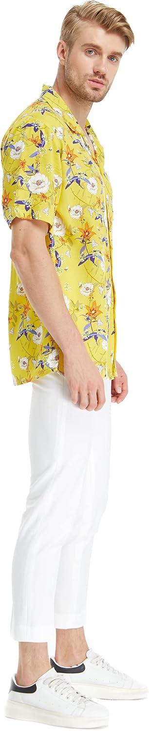 imageMatchable Family Hawaiian Luau Men Women Girl Boy Clothes in Garden Poppy YellowMen Short Sleeve