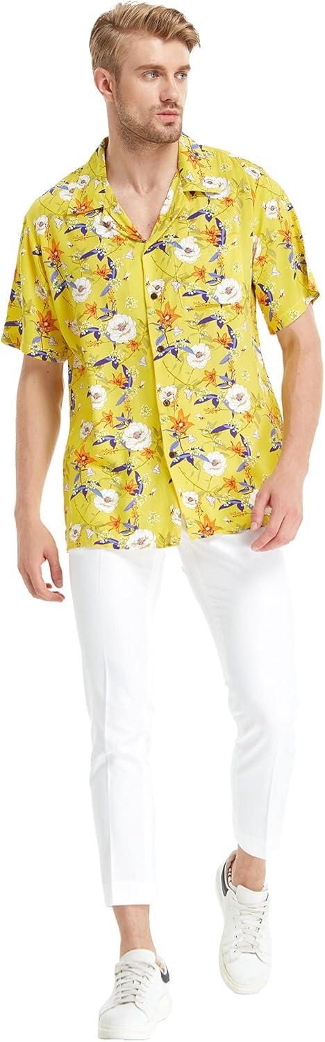 imageMatchable Family Hawaiian Luau Men Women Girl Boy Clothes in Garden Poppy YellowMen Short Sleeve