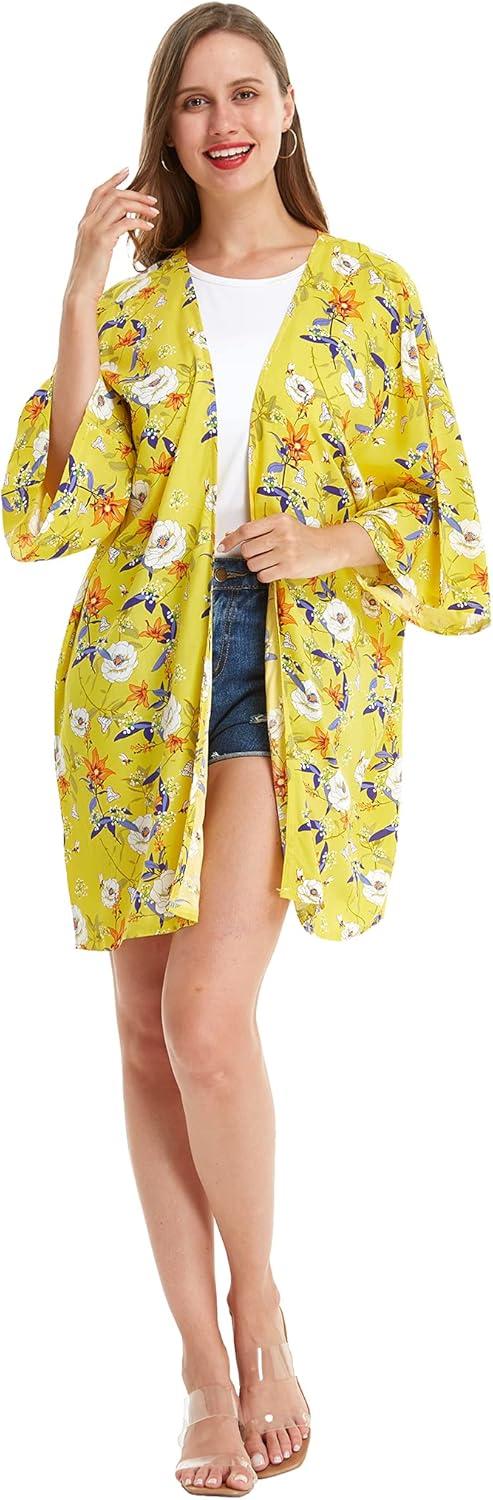 imageMatchable Family Hawaiian Luau Men Women Girl Boy Clothes in Garden Poppy YellowWomen Kimono Cardigan