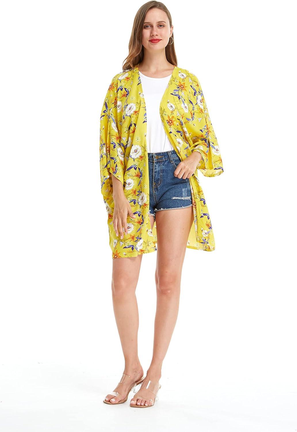 imageMatchable Family Hawaiian Luau Men Women Girl Boy Clothes in Garden Poppy YellowWomen Kimono Cardigan