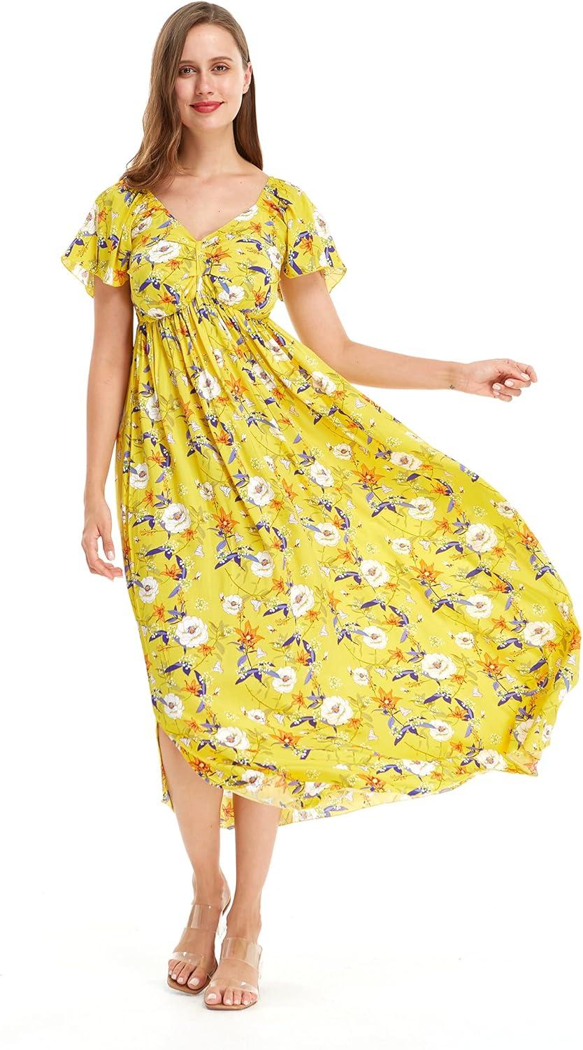 imageMatchable Family Hawaiian Luau Men Women Girl Boy Clothes in Garden Poppy YellowWomen Maxi Rahee